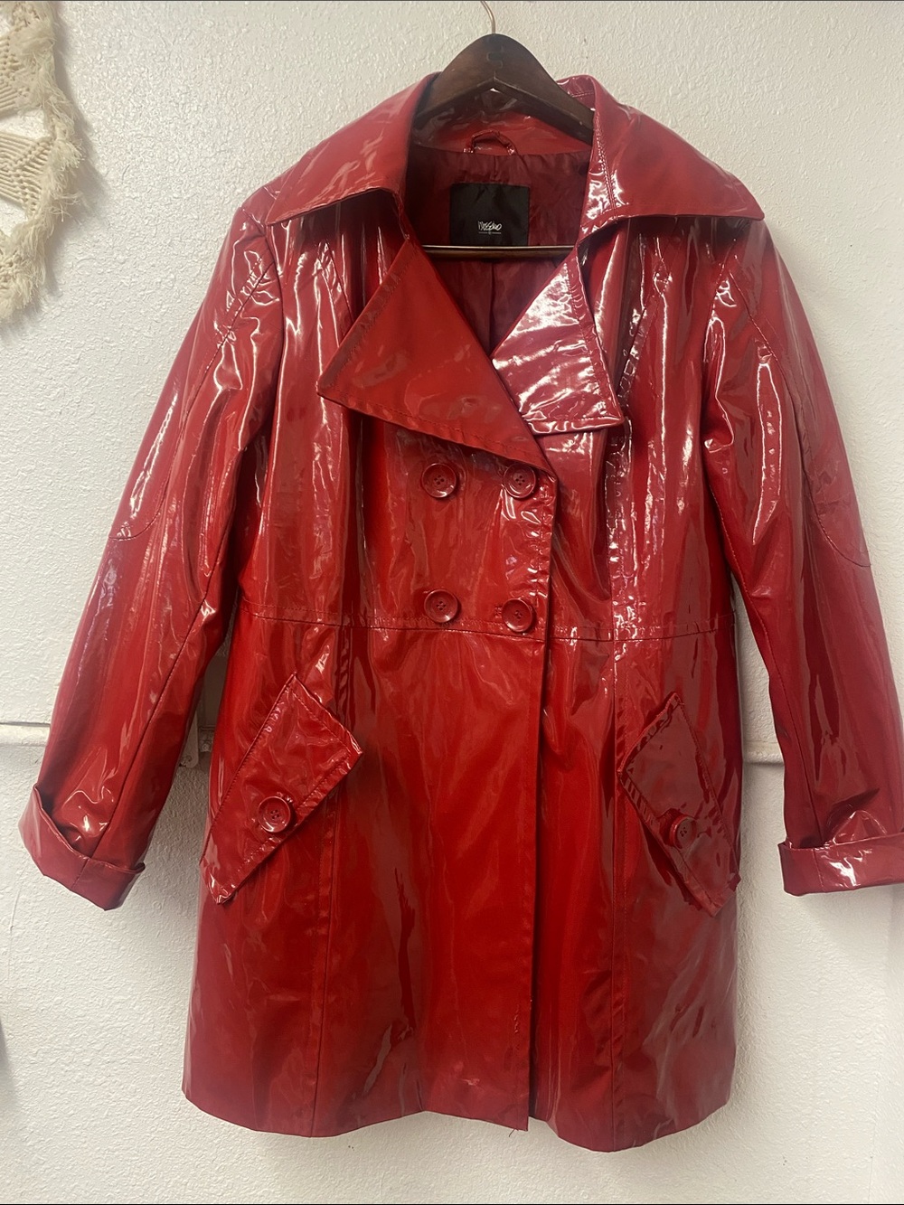Mossimo Glossy Red Patent Trench Coat - XL - DAMAGED! Upcycle project piece